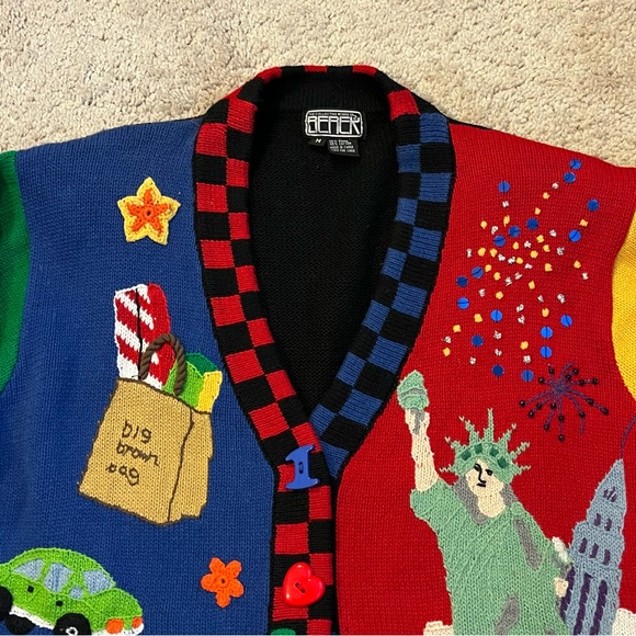 Vintage Berek Cardigan New York NYC Theme Medium Kitsch Novelty - small flaws - Picture 2 of 14